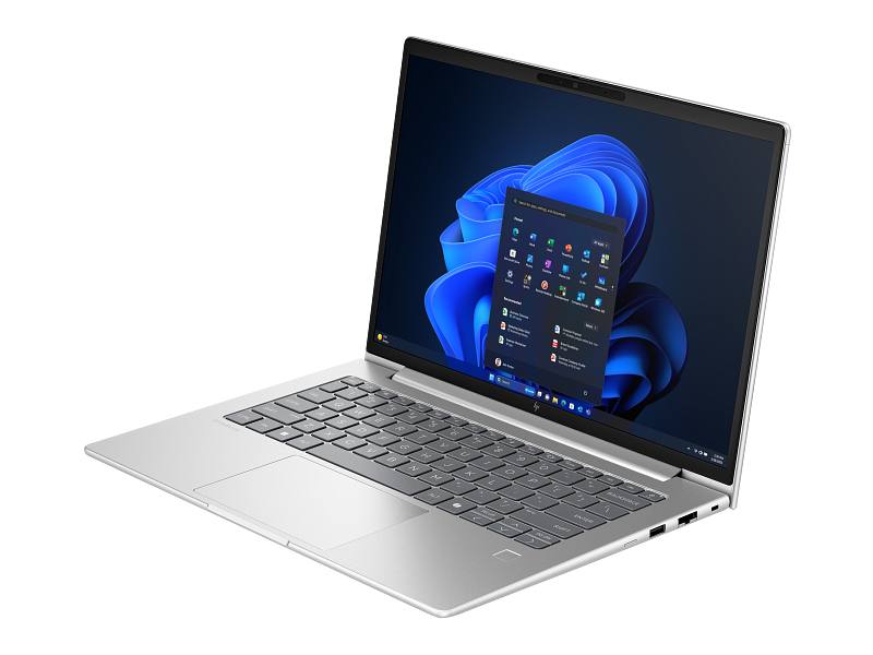HP laptop open at an angle, showcasing the monitor and keyboard